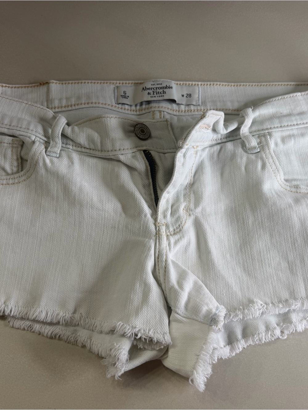 Abercrombie & Fitch White Frayed Denim Cutoff Shorts